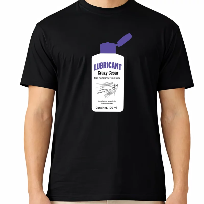 Crazy Cesar Lubricant Bottle Graphic Men’s T-Shirt – Black