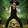 Crazy Cesar Rockstar Energy Wall Poster (18x24) Vibrant poster featuring Crazy Cesar with a sombrero, holding tequila, surrounded by skulls and cact.