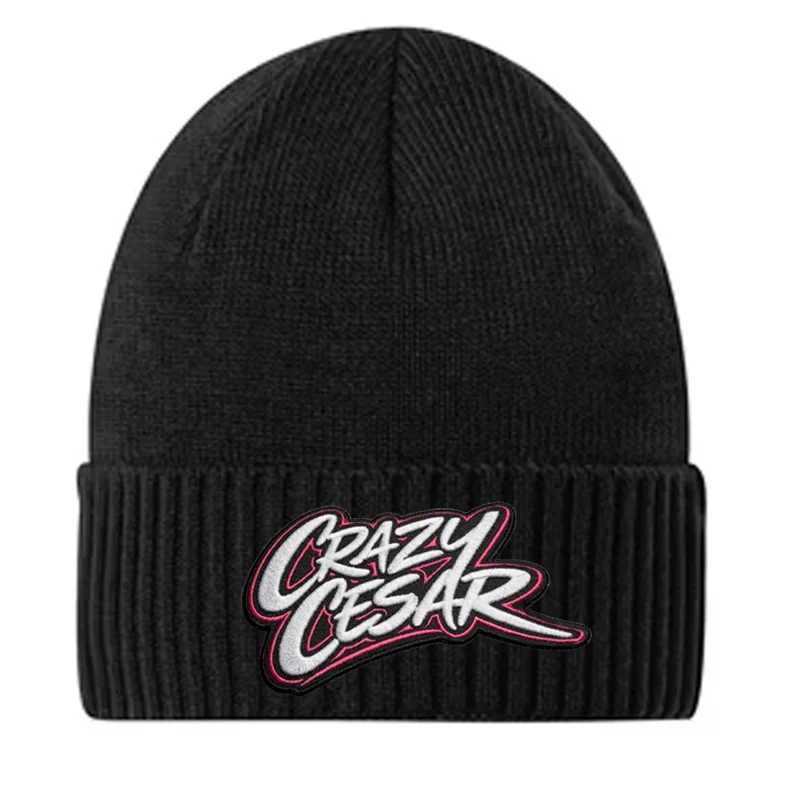 Crazy Cesar Black Beanie – Pink Embroidered Streetwear