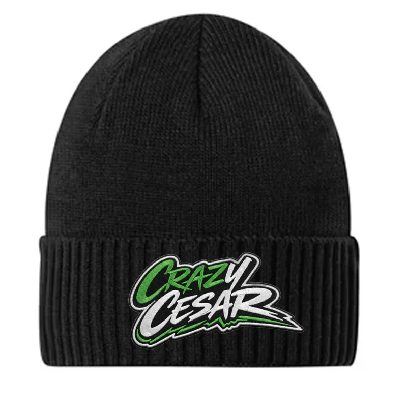 Crazy Cesar Black Beanie – Green Embroidered Streetwear