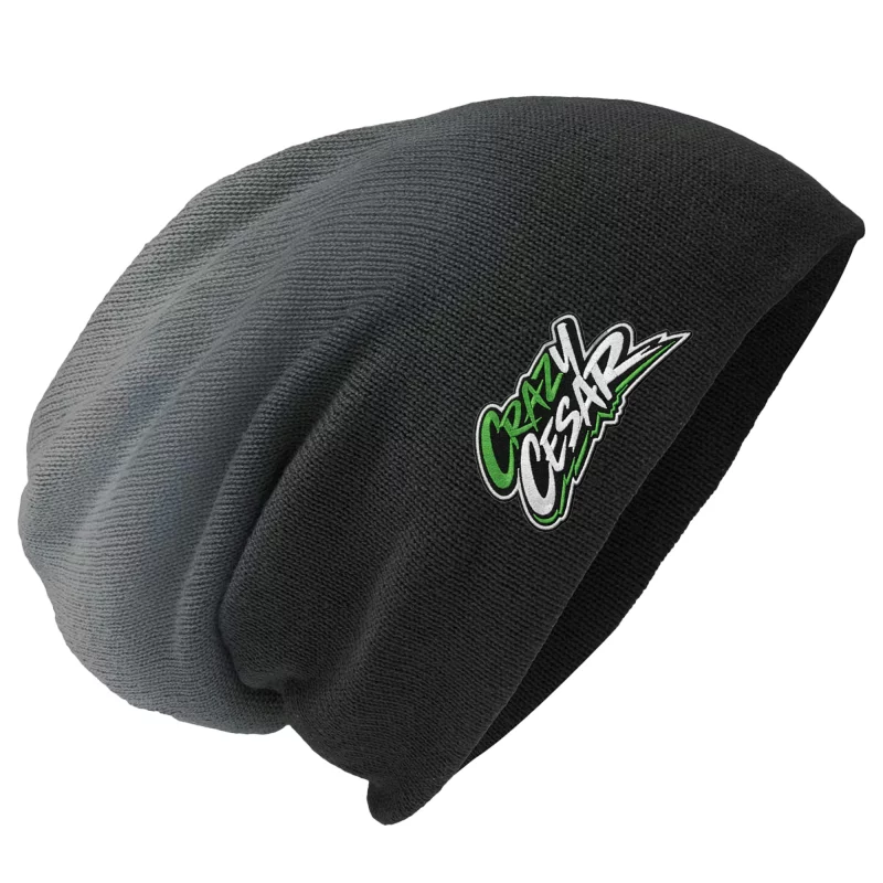 Embroidered Beanie Crazy Cesar Black – Green Fill Logo Streetwear Knit Hat