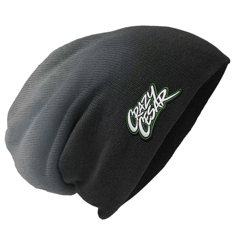 Embroidered Beanie Crazy Cesar Black – Green Outline Logo Streetwear Knit Hat