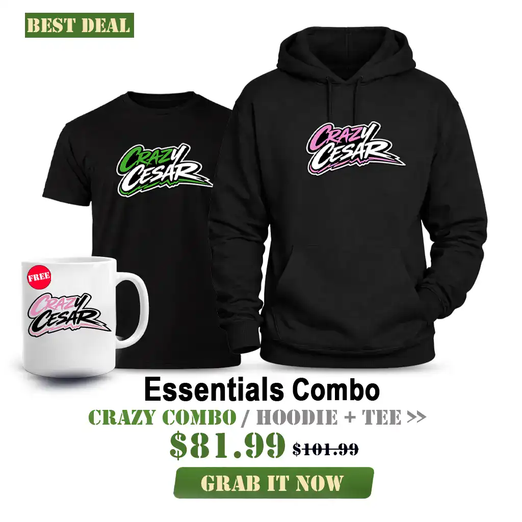 Crazy Bundles Hoodie and T-Shirt Set Crazy Cesar hoodie and T-shirt with colorful logo for casual wear.