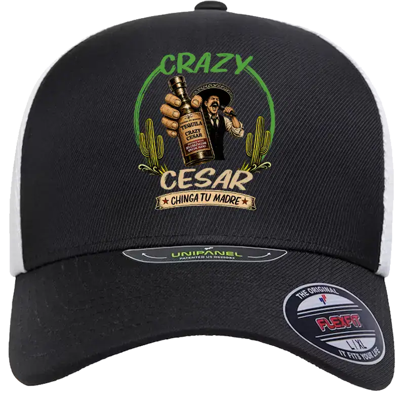 Black baseball cap featuring CrazyCesar logo and colorful design elements.
